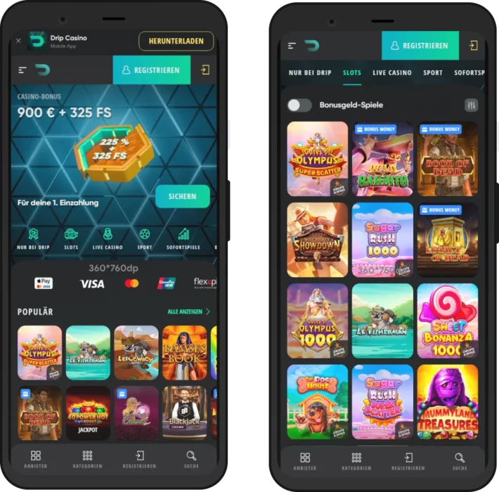 Spielangebot auf dem Smartphone